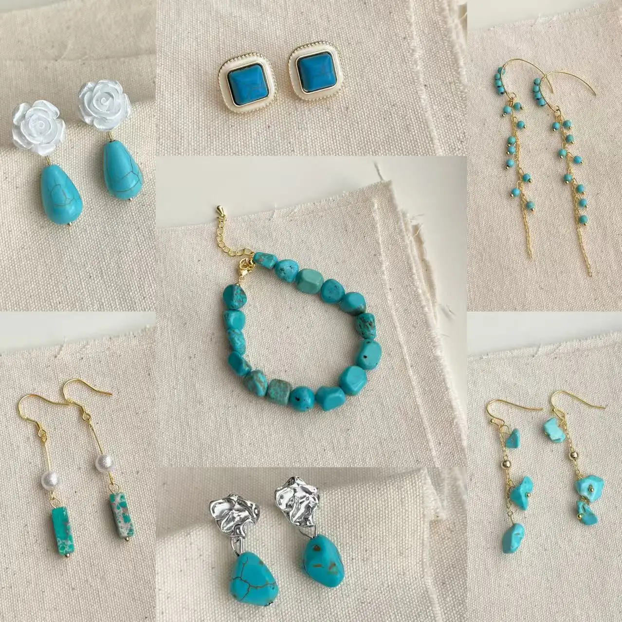 New Fashion Handmade Turquoise Earrings for Women Flower Shape Elegant Design Gemstone Luxury Jewelry Pearl Tassel Creative Gift