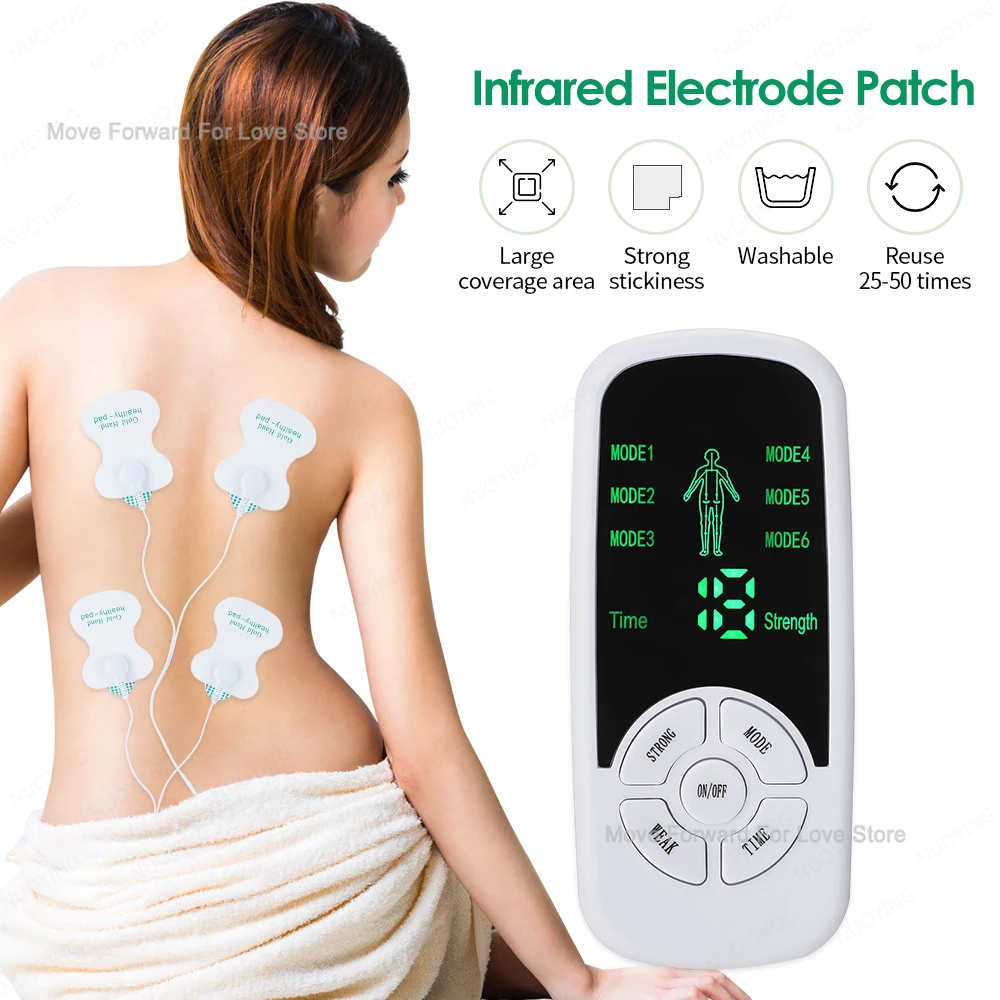 Masseur TENS électrique à 6 modes NUOYING, stimulateur musculaire numérique, patchs anti-douleur réutilisables pour les soins du dos, de la taille et des genoux à domicile