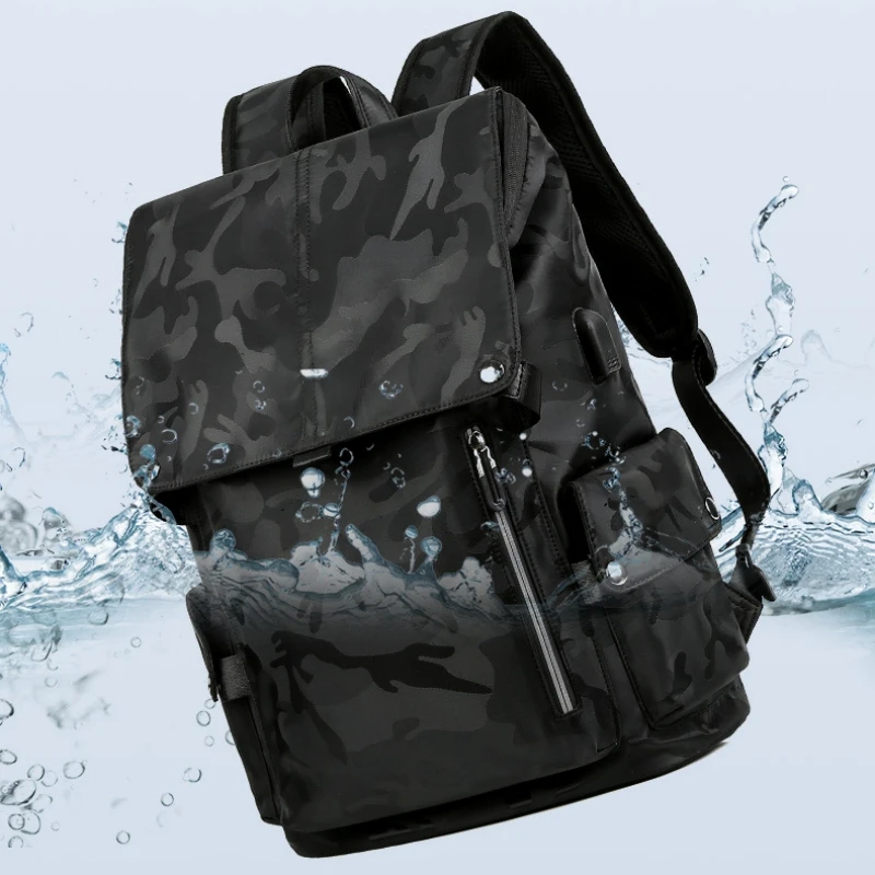 Mochila informal de camuflaje para hombre, bolsa impermeable Oxford para hombre, mochila de viaje antirrobo con USB, bolsa para portátil de gran capacidad