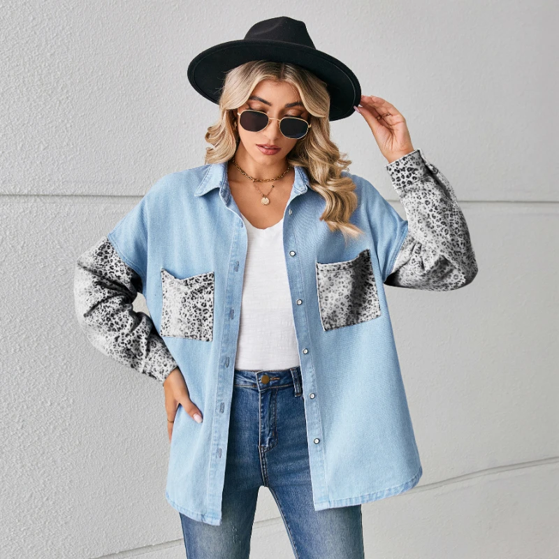 

Spring Autumn New Printing Short Denim Jacket Women Fashion Loose Leisure Coat Patchwork Button Vintage Outerwear Female