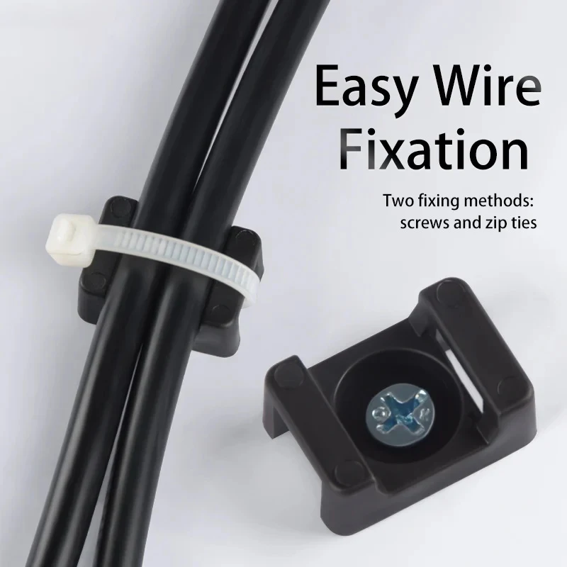 100PCS Cable Tie Mount Clips Saddle Type Cable Zip Ties Base Mount Screw Fixing Wire Holder Organizer Retardant Black HC-1/2S/4