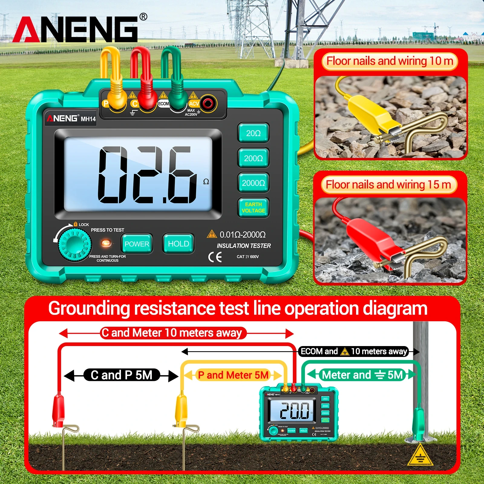 ANENG MH14 Digital Professional Multimeter Ground Resistance Tester AC200V Voltage Meter Megohmmeter Voltmeter Ohm Tester Tool