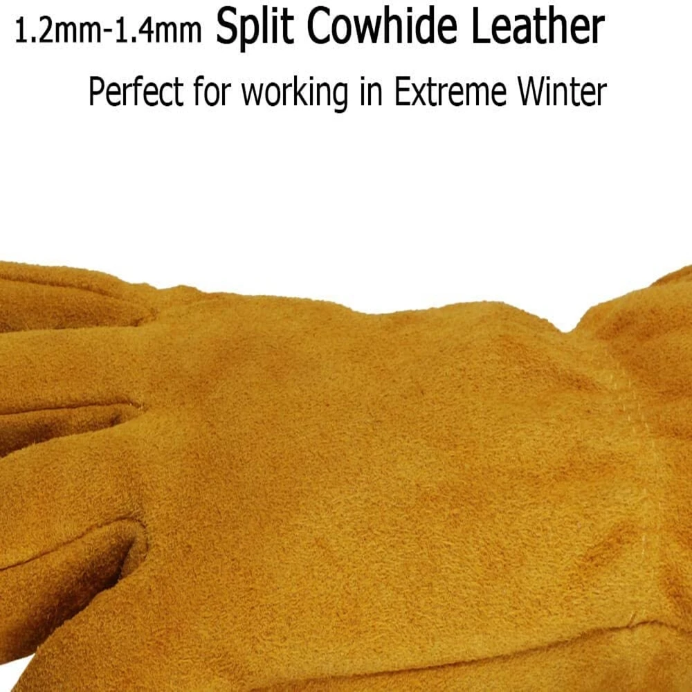 Work Gloves Winter Insulated Snow Cold Proof Leather Glove Thick Thermal Imitation Lambswool - Extra Grip Flexible Warm for Work