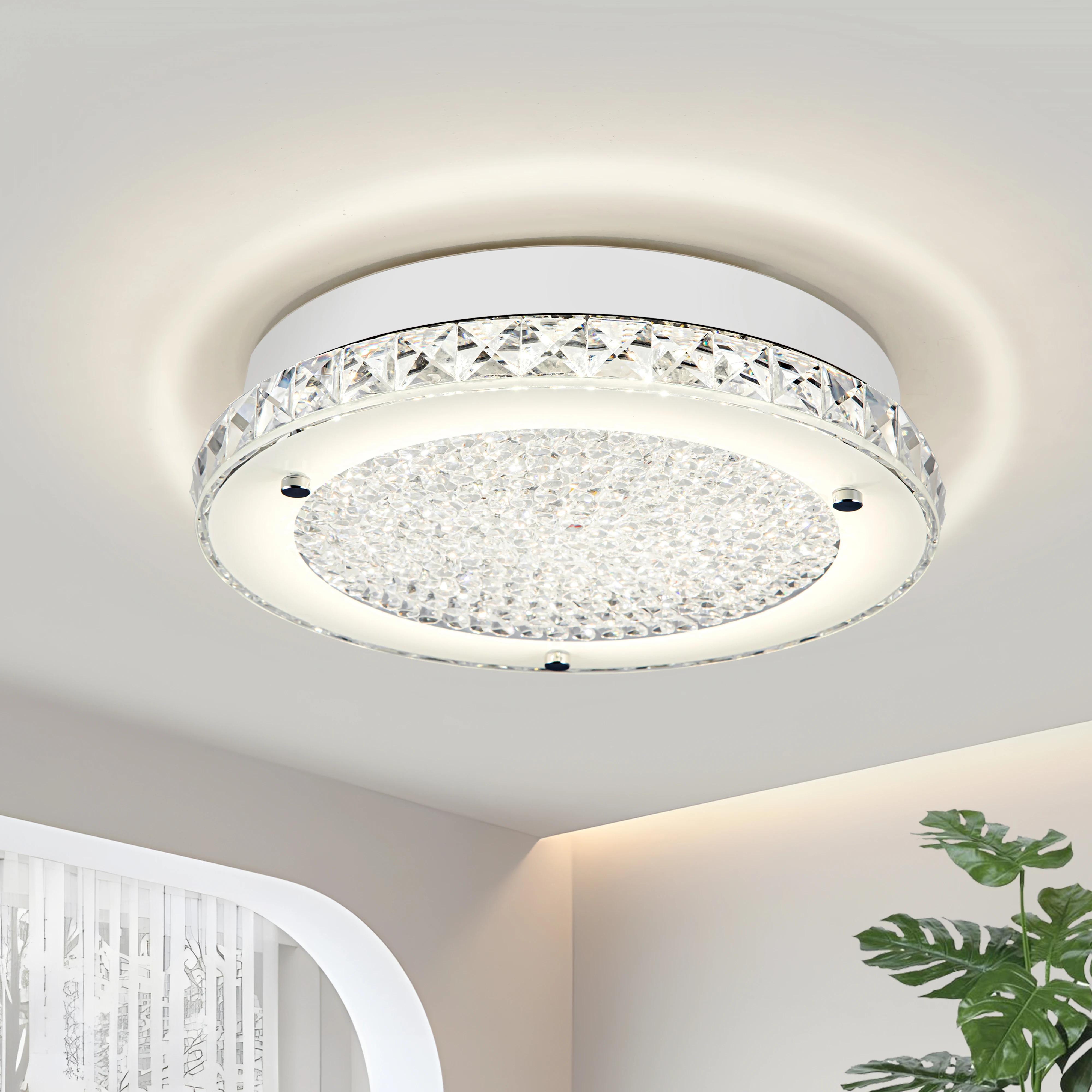 

11in Crystal Light Fixture Modern 18w Crystal Ceiling Light Dimmable Crystal Flush Mount Ceiling Light