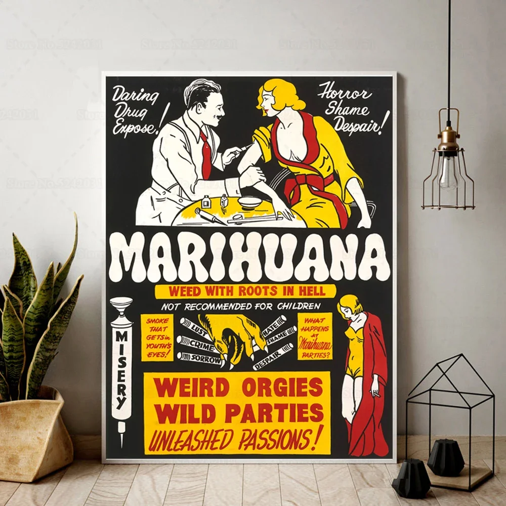 1930's Anti-Marijuana Campaign Poster Vintage Style Canvas Painting Wall Art Decor
