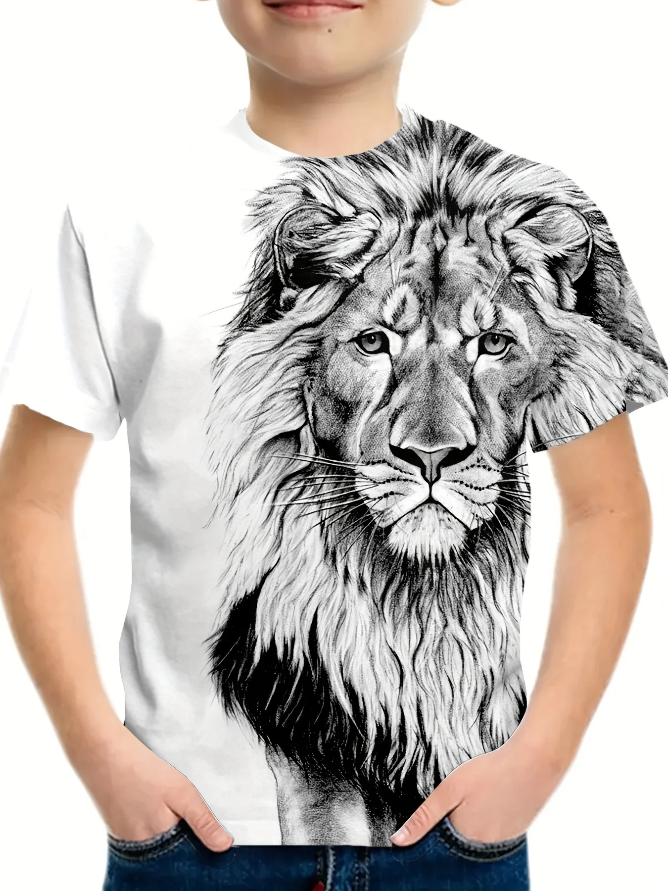 2024 New Lion 3D Printed Children\'s T-Shirts Clothes Summer Kids Cartoon T Shirts Boy\'s Girl\'s Short Sleeve Tee Tops Boy T-Shirt