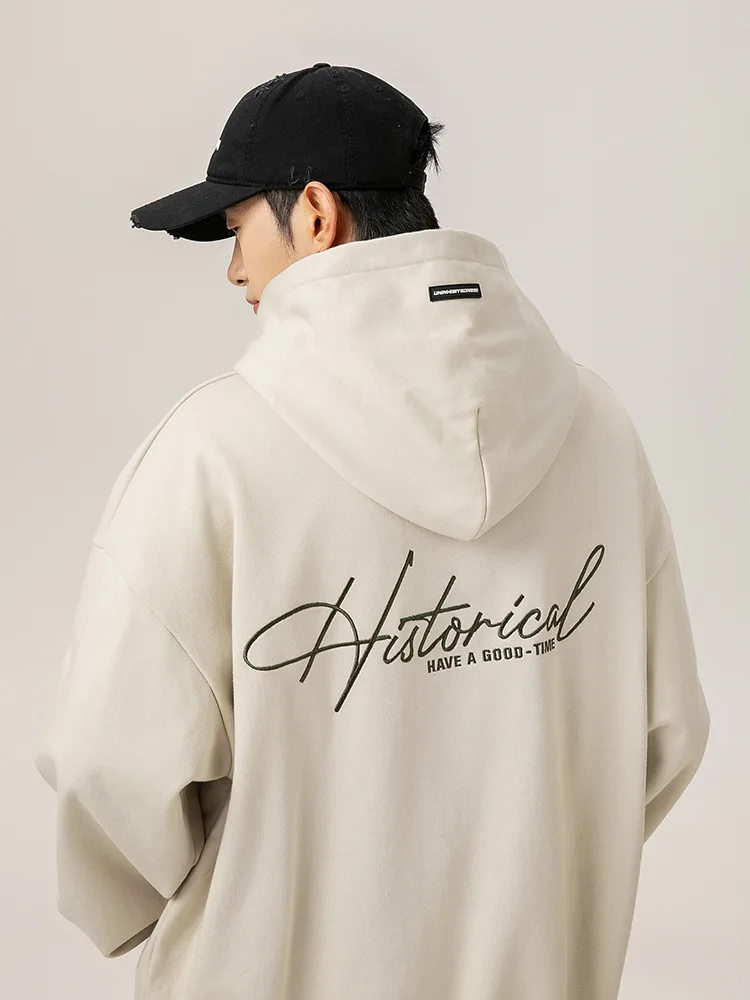 

Мужские худи с капюшоном на молнии до середины груди с вышитой эмблемой в академическом стиле для студентов, молодежи и повседневной носки