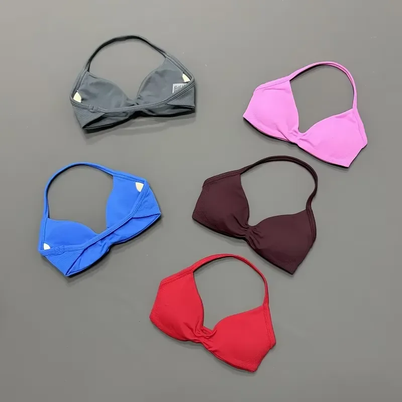Women Halter Sports Bra High Support Backless Seamless Yoga Top Breathable Workout Running Fitness Active Wear Underwear