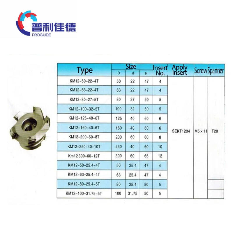 KM12 Milling Cutter Head Adapter 45 Degree 50 63 80 Carbide Insert SEKT1204 CNC Lathe Machine Face Milling Cutter Head