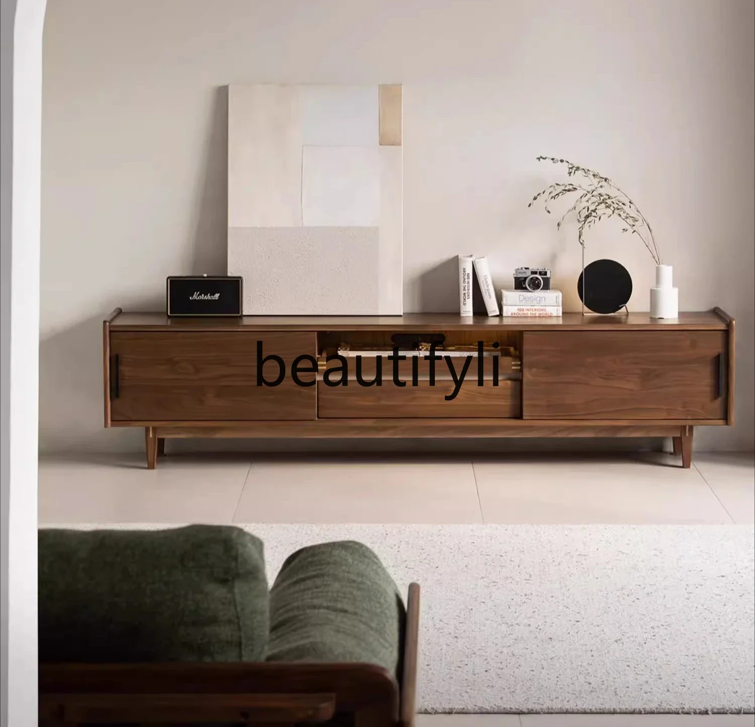

North American black walnut TV cabinet solid wood living room new, small apartment retro TV cabinet5556