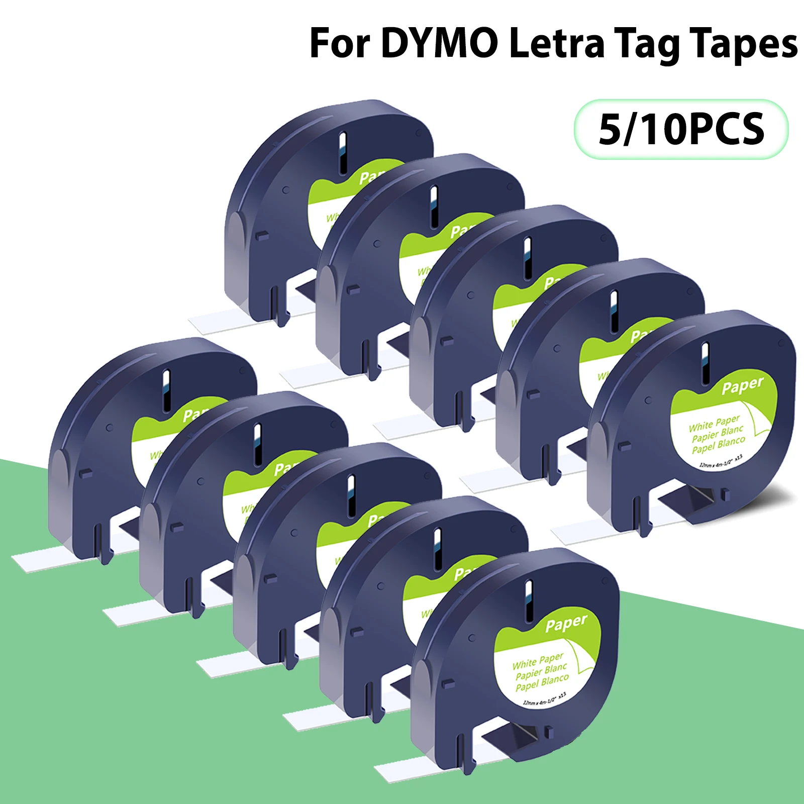 

3-10PK 12mm Letra Tag Label Compatible for Dymo A91330 91220 91200 Plastic/Paper Tape Ribbon For DYMO LetraTag Plus LT100H Maker