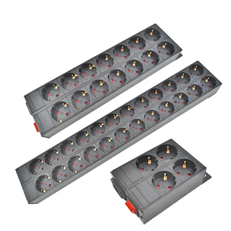 PDU Power Strip Distribution Unit Cabinet 4-24 Way AC German Socket Break Switch Aluminum alloy shell C14 port