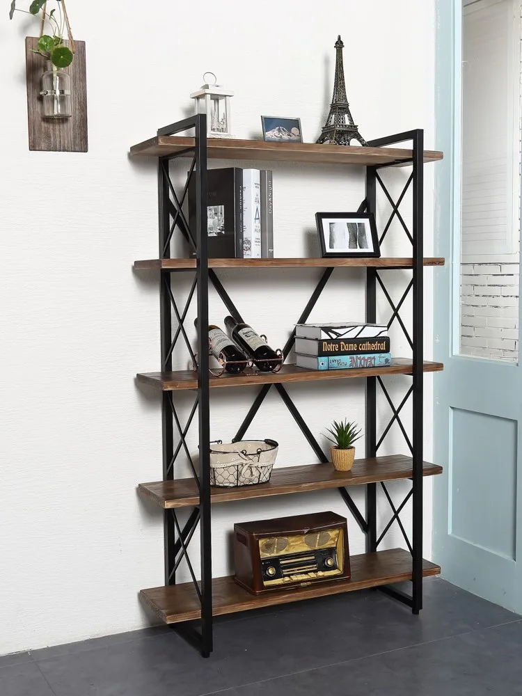 Nordic shelf floor retro solid wood baffle bookshelf shoe rack living room kitchen American wrought iron