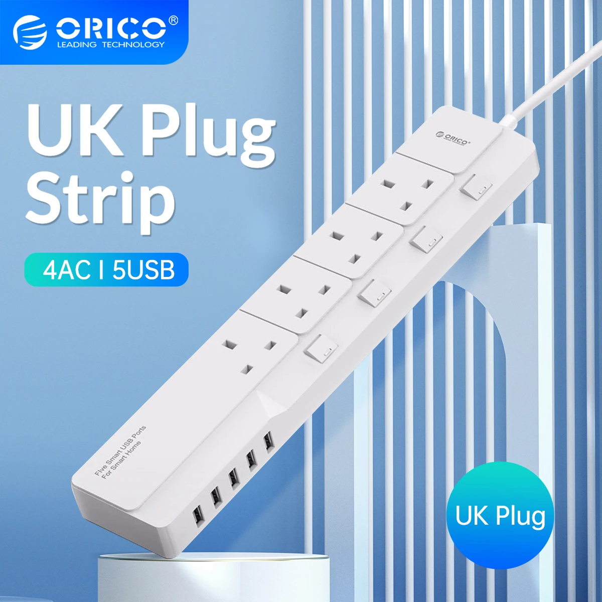 

ORICO OSJ UK Plug Power Strip 4AC Outlets 5 USB Ports 1.8M Extension Cable Electrical Socket for Home And Office Use