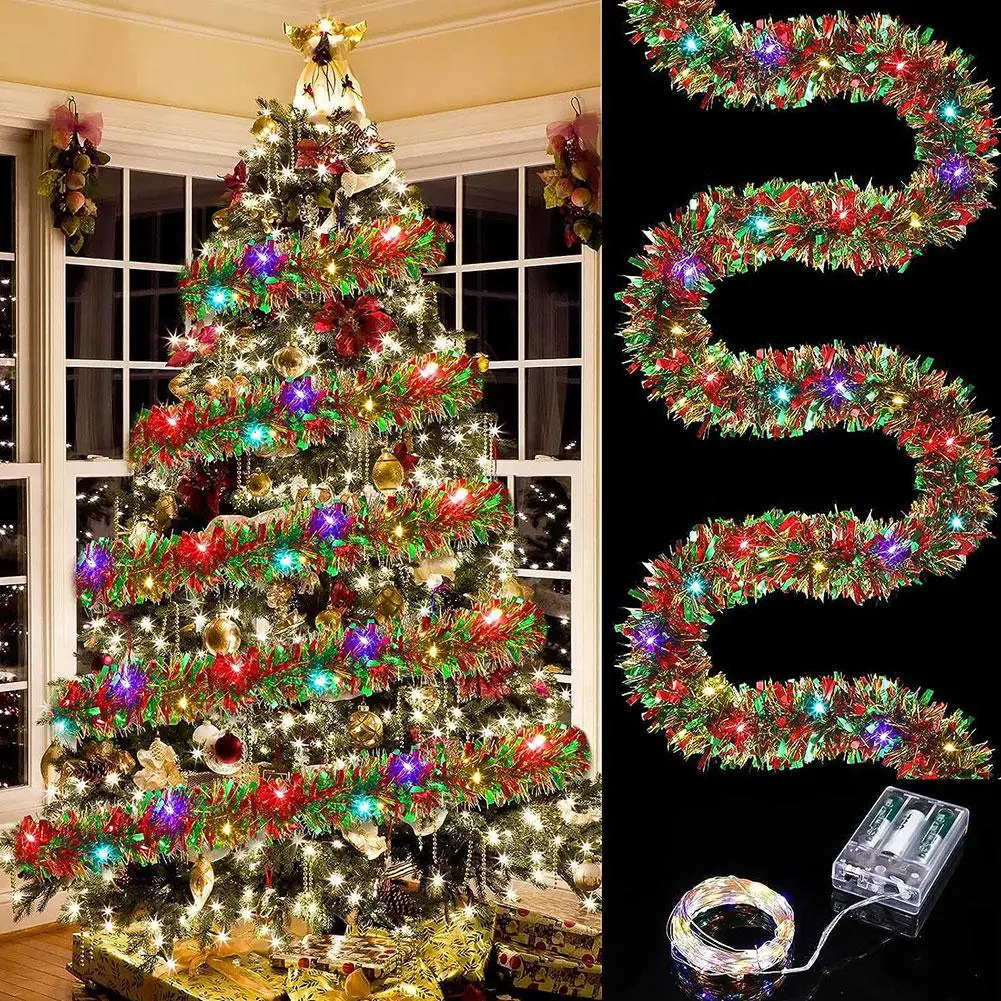 1pc 16 Ft Christmas Tinsel Garland Shinny With Led Lights Tree Thick Hanging Decorations For Xmas Party Indoor W7w7
