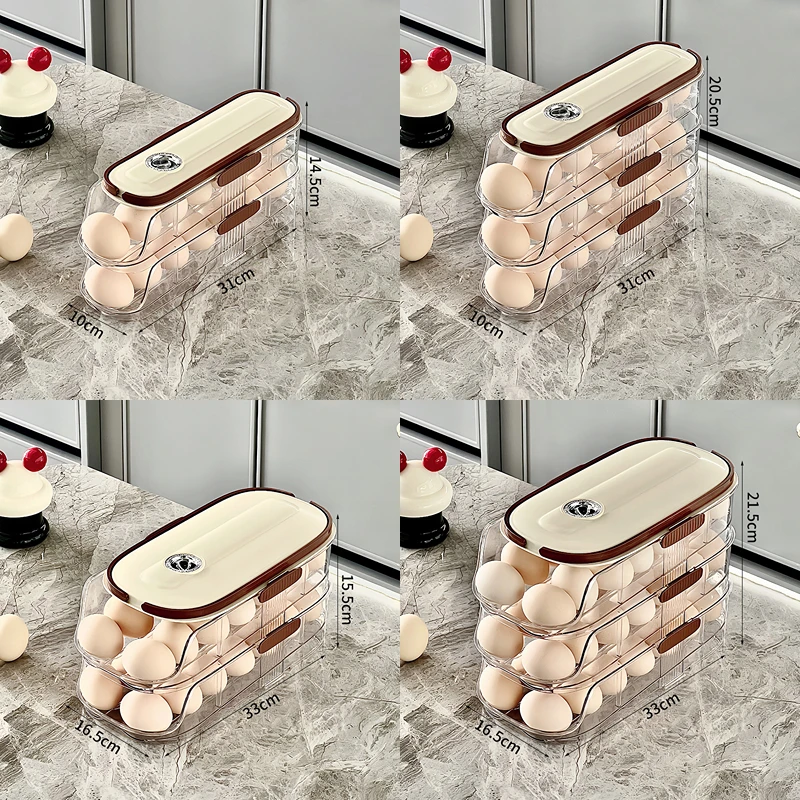 1pc Kitchen Egg Storage Box Refrigerator Fresh Plastic Carton Automatic Egg Roller Organizer Kitchen Countertop Egg Shelf