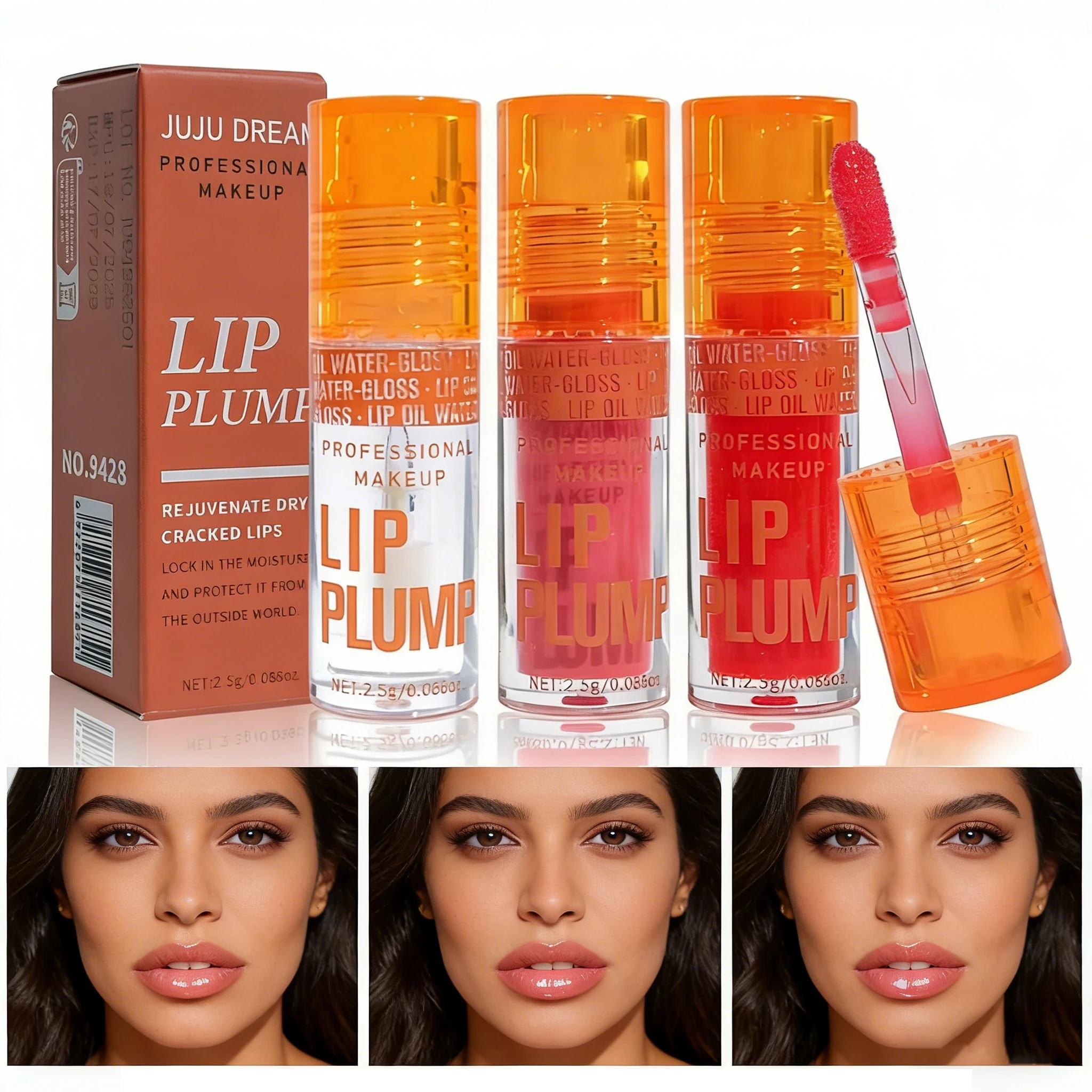 مجموعة ترطيب مكونة من 3 قطع من زيت الشفاه - مرطب شفاه سائل شفاف يدوم طويلاً، ضروري للخريف والشتاء #1