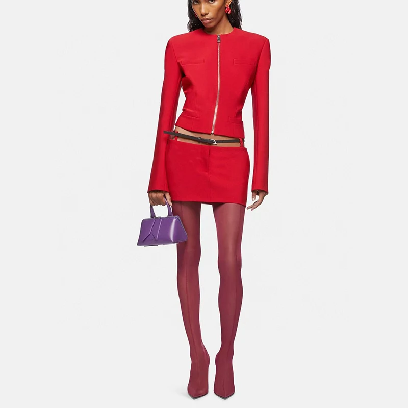 Women's hollow belt skirt, fashion sexy simulator, high quality red short waist show suit, Autumn, new, 2024, y2k