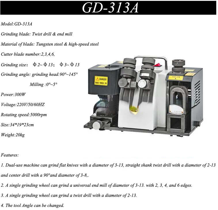 Electric Milling Cutter Grinder 220V 5000rpm Drilling & Milling Grinding Machine Grinding Bit Milling Cutter GD-313A