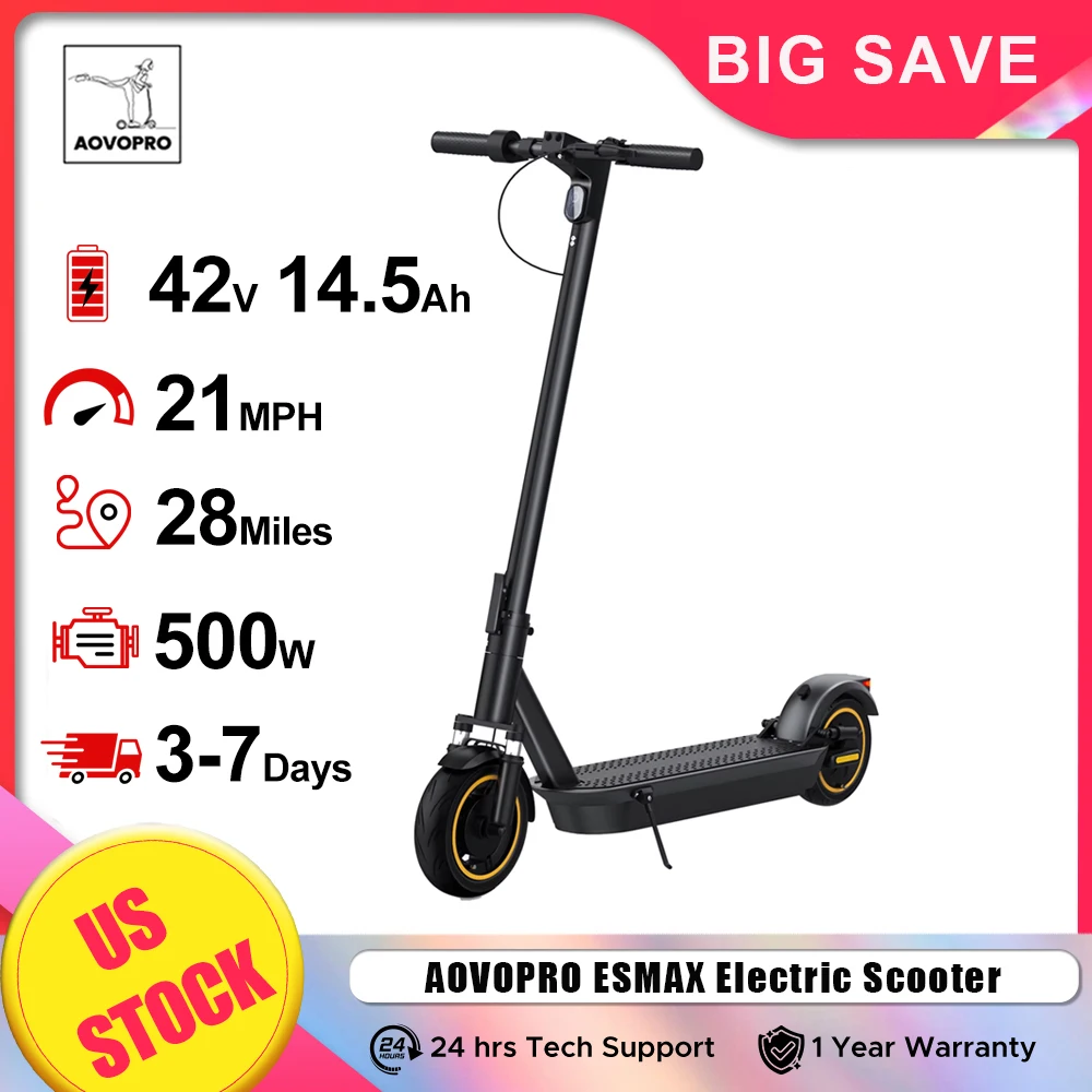 

AOVOPRO Electric Scooter 500W 21MPH Max Speed Adult APP Smart Scooter Shock-absorbing Anti-skid Folding E-Scooter for Ault