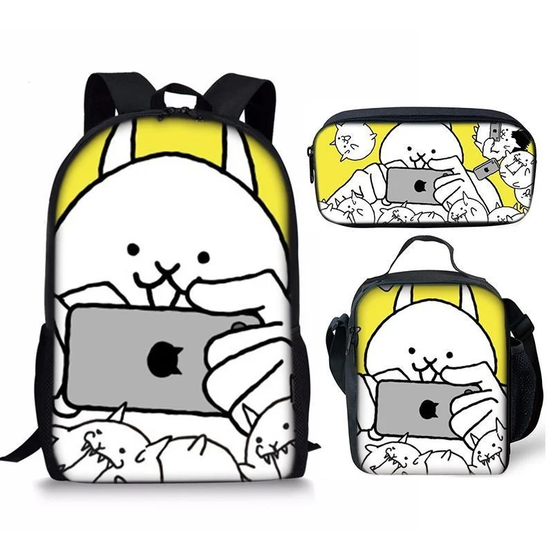 The Battle Cats Backpack Classic Fashion Cartoon Pattern 3D Print Pupil School Bags Laptop Daypack Lunch Bag Pencil Case