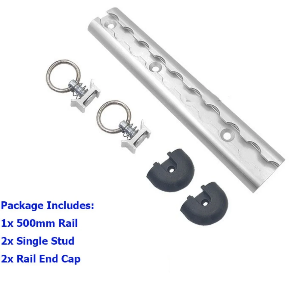 500mm Aluminum Cargo Track with Quick Release Hooks – RV Camper Van Luggage Tie Down Rail for Vehicle Fixed Rail + End Caps