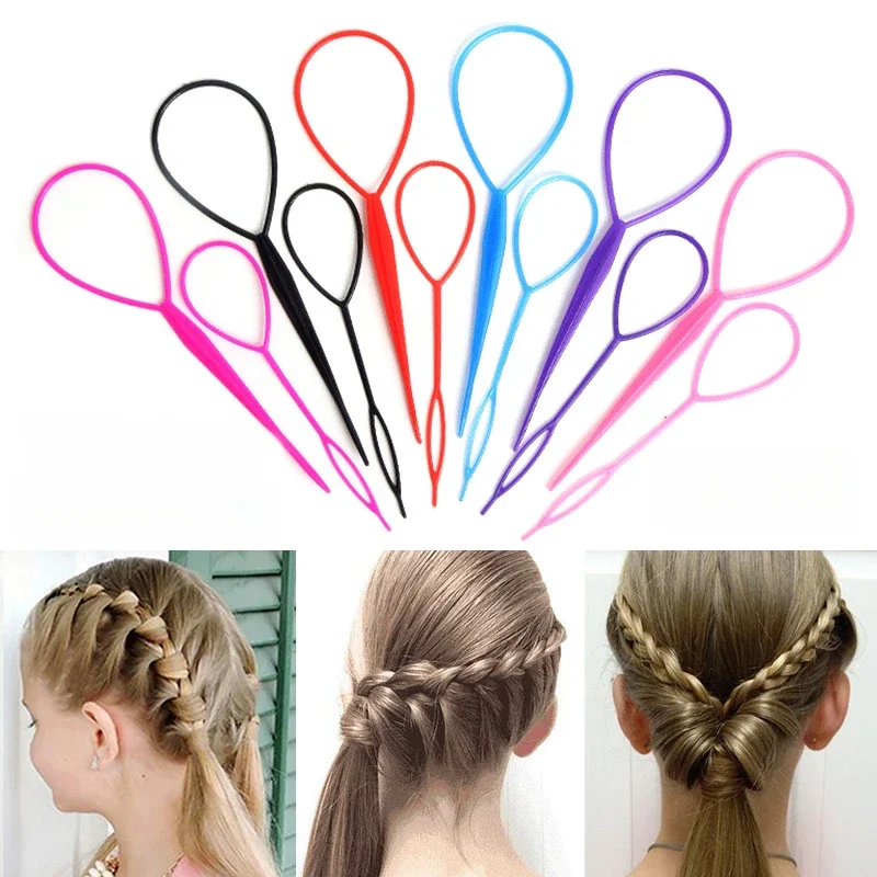 

Popular 2 Pcs Ponytail Creator Plastic Loop Styling Tools Black Topsy Pony Topsy Tail Clip Hair Braid Maker Styling Tool Fashion