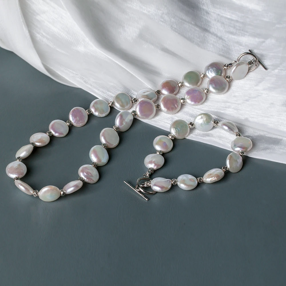 

11-13mm Round Coin Pearl Gift - Natural Freshwater Strand 17", Shiny Surface, Hypoallergenic Clasp PN068