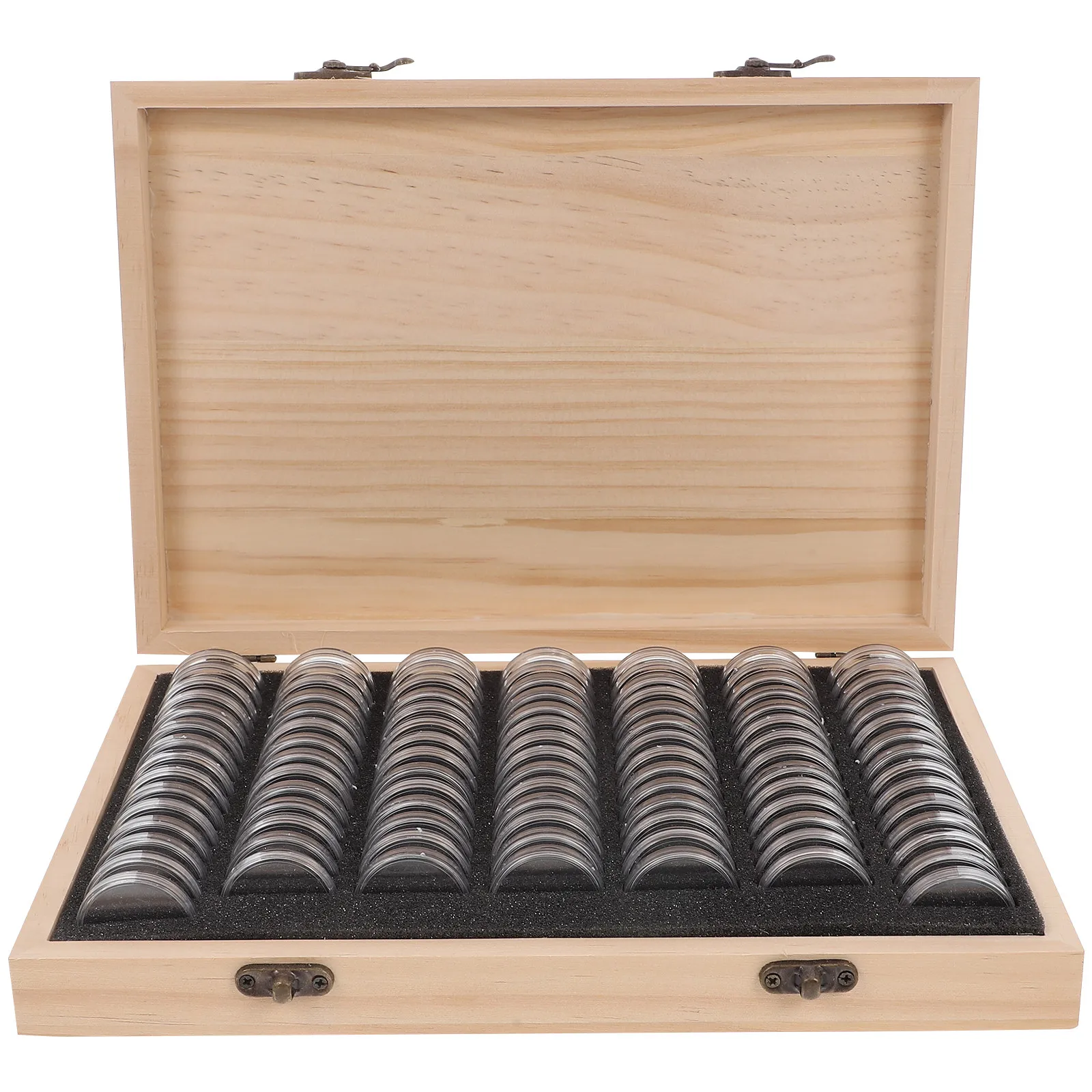 Sturdy Wooden Coin Collection Box Display Case 100 Capacity Adjustable Eva Rings Secure Lock Dust Protection for Coins Medals