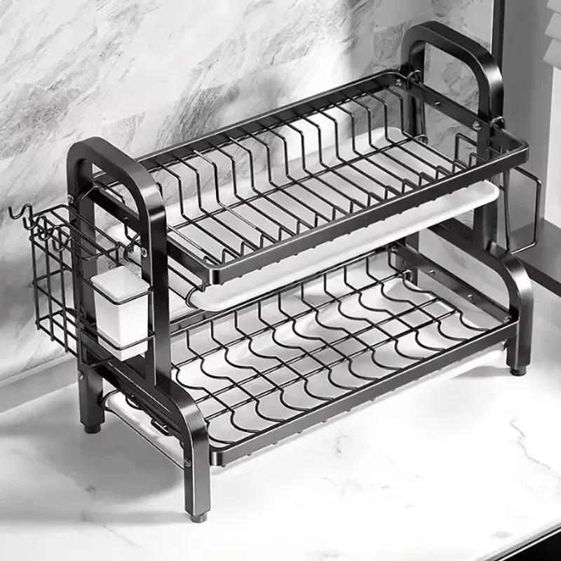 

25NEW Dish Drying Rack 2-Tier Compact Kitchen Dish Rack Drainboard Set Large Rust-Proof Dish Drainer with Utensil Holder