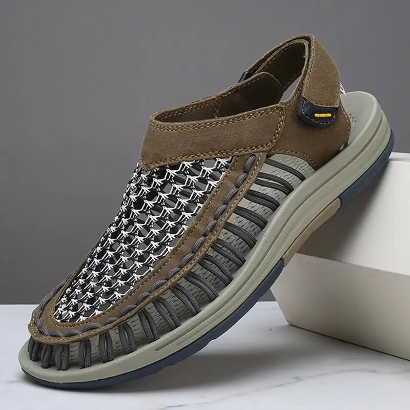 

Новые летние сандалии, модные тканые повседневные мужские сандалии ручной работы, брендовая дизайнерская уличная прогулочная мужская обувь, летняя пляжная обувь