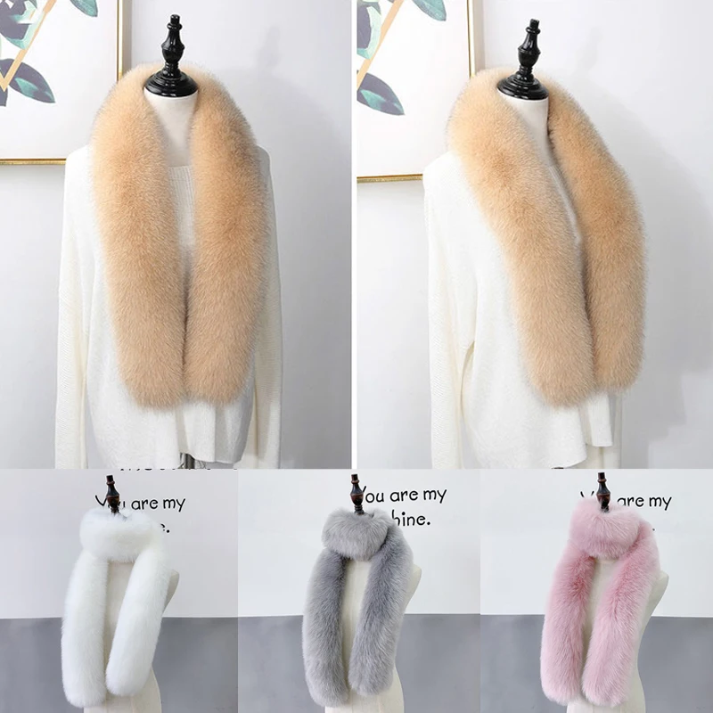 Women Winter Warm Faux Fur Collar Scarf Soft Long Plush Shawl Wraps Fashion Solid Color Imitation Fox Fur Scarves Clothing Decor