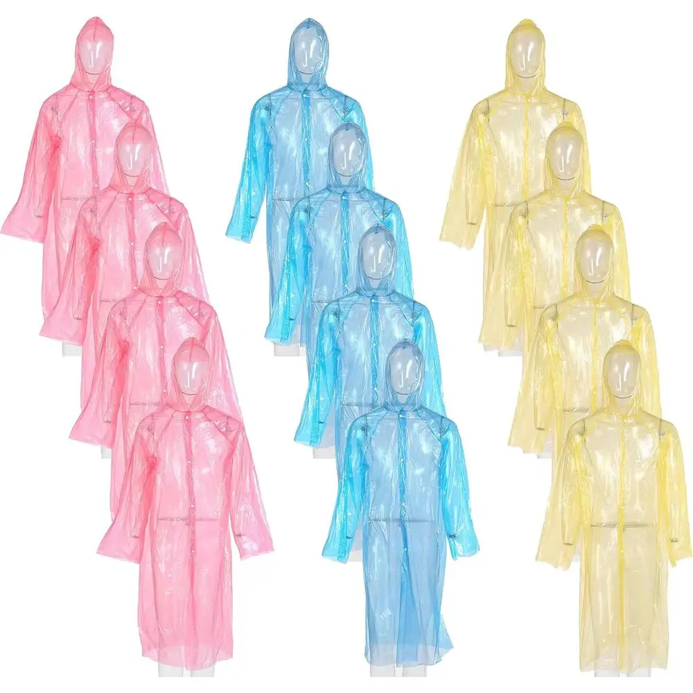 

12 Pack Clear Rain Ponchos with Hood or Adults, amily, 3 Col51.1 Inches Ency Raincoats