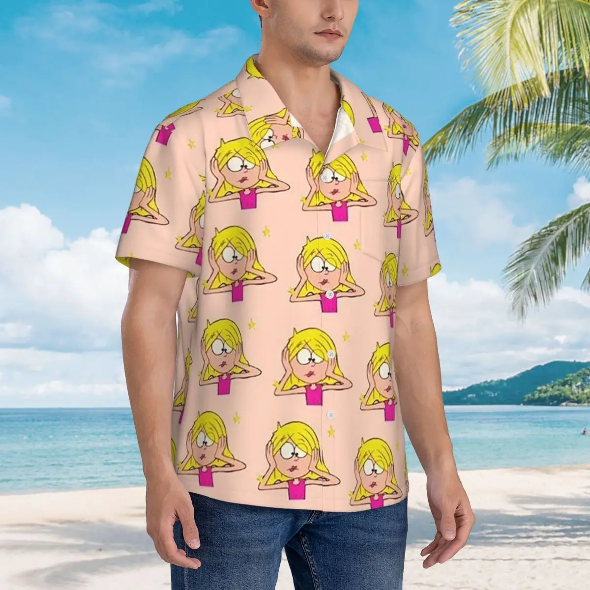 

Lizzie Mcguire Cartoon Hawaiian Shirts Fashion Men Short Sleeve Shirt for Summer Beach Men's Lapel Tops