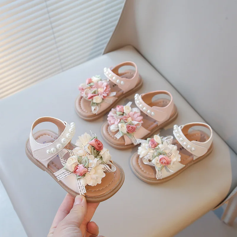 

Flower Bow Girl Sandals Princess Shoes Baby Soft Sole Open Toe Beach Shoes