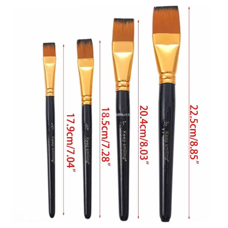 4x Flat Paint Brush Set Đa Chức Năng Tranh Brush Màu Nước Nylon Brush Dropship