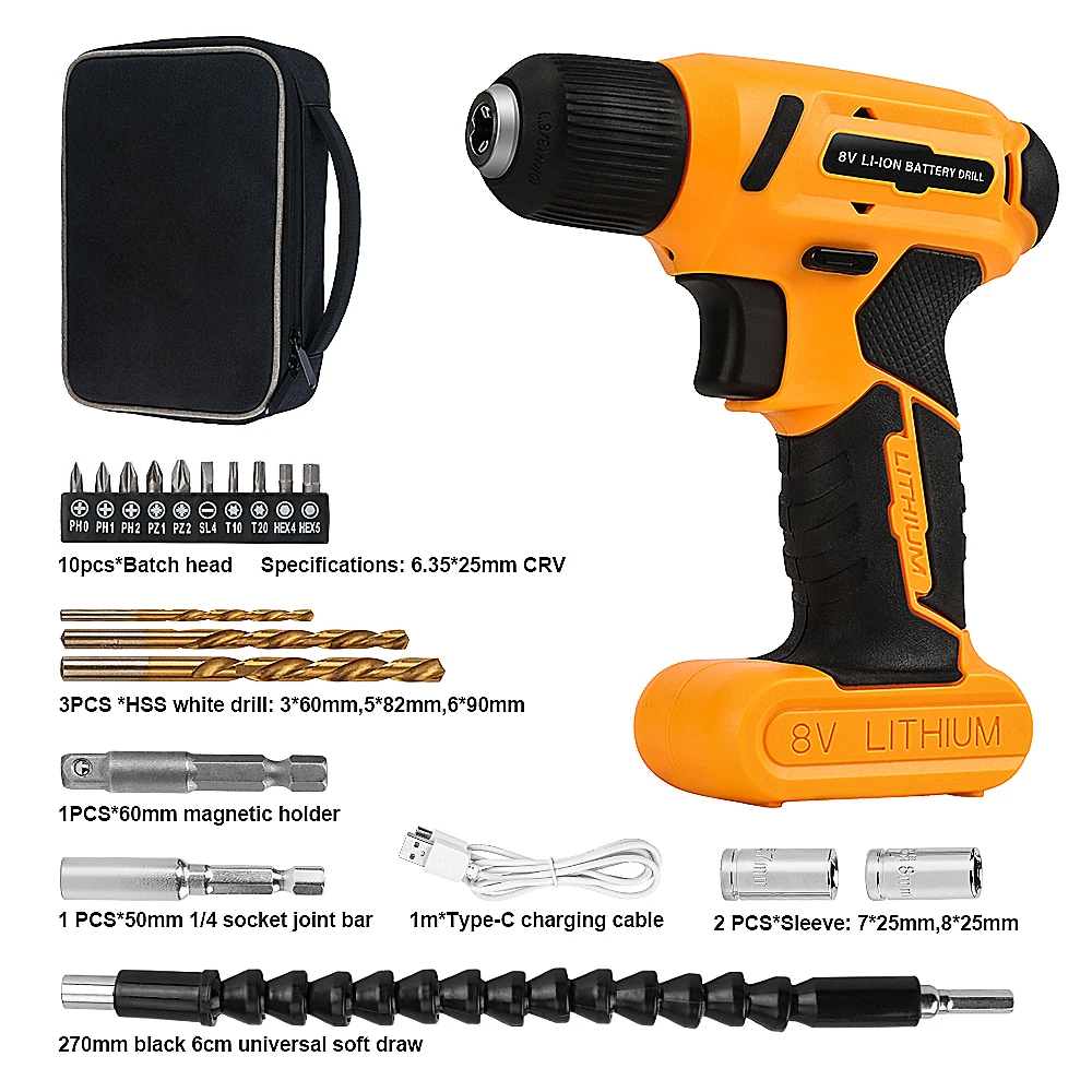 8V Cordless Drill Set with 3/8