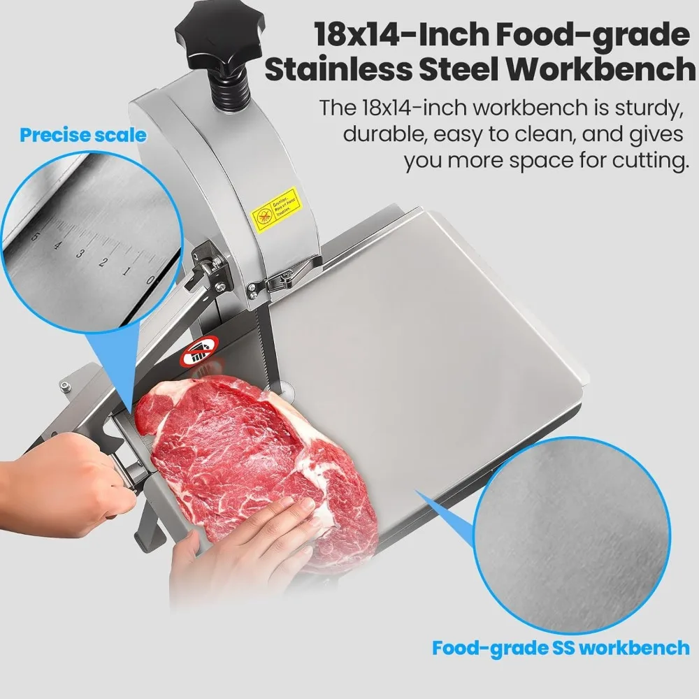 Sega per ossa elettrica ad alta potenza da 1000 W con piano di lavoro in acciaio inossidabile 18x14, taglia spessore 0,04-3,9, ideale per carne congelata