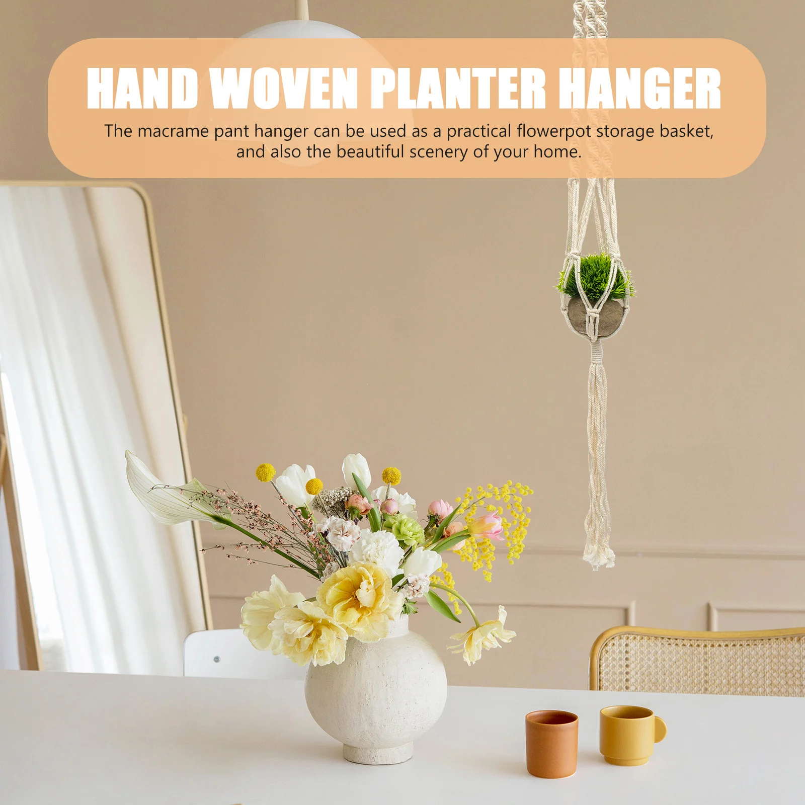 

4pcs Cotton Rope Woven Plant Hanger Macrame Flowerpot Basket Hanging Planter For Wall Garden Decor String Pouch Holder