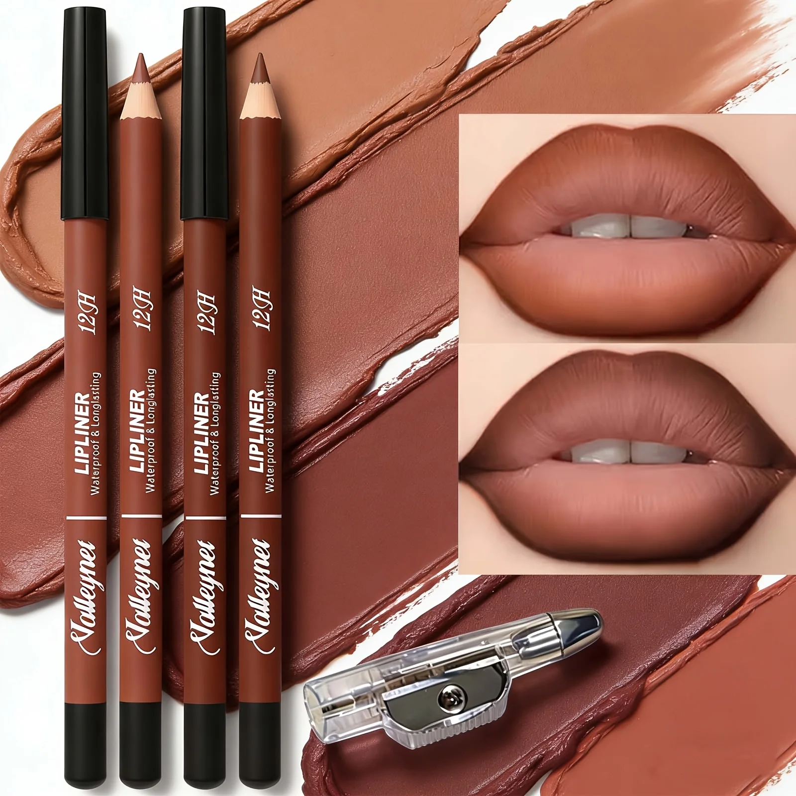 2 Lipliner Pens+1 Pencil Sharpener,Matte Finish,Long-lasting,Waterproof and Sweatproof,Comes with a Sharpener,Cap for Easy Use