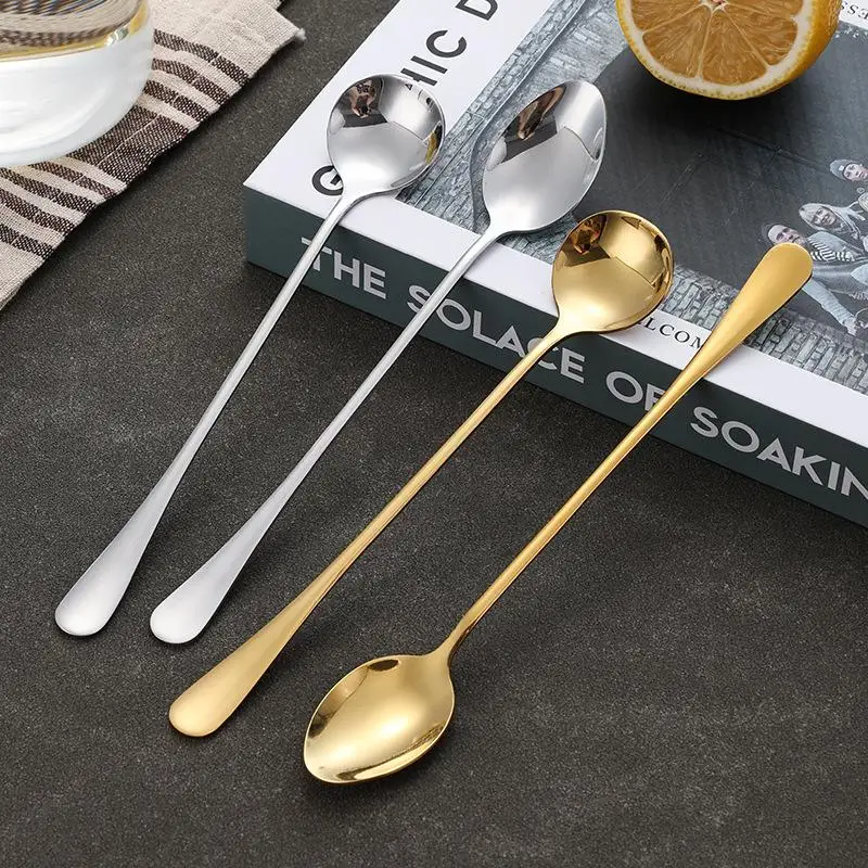 【HG】6PCS Coffee Spoon Long Handle Ice Cream Dessert Tea Spoon For Picnic Drinkware Tableware Kitchen Set Supply