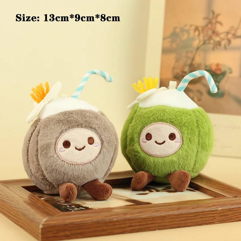 Nowe, zabawne, pluszowe zabawki w kształcie owoców: brązowo-zielone kokosy, urocze breloczki do kluczy, zawieszki do torebek i plecaków, śliczne, kreskówkowe breloczki do szkolnych plecaków, lalki.