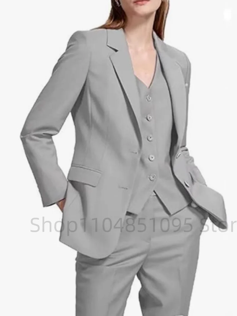 

Gray Women's Suit Blazer Vest Pants 3 Piece For Office Work Slim Fit Burgundy Jacket Sets Formal Wedding Business Clothing