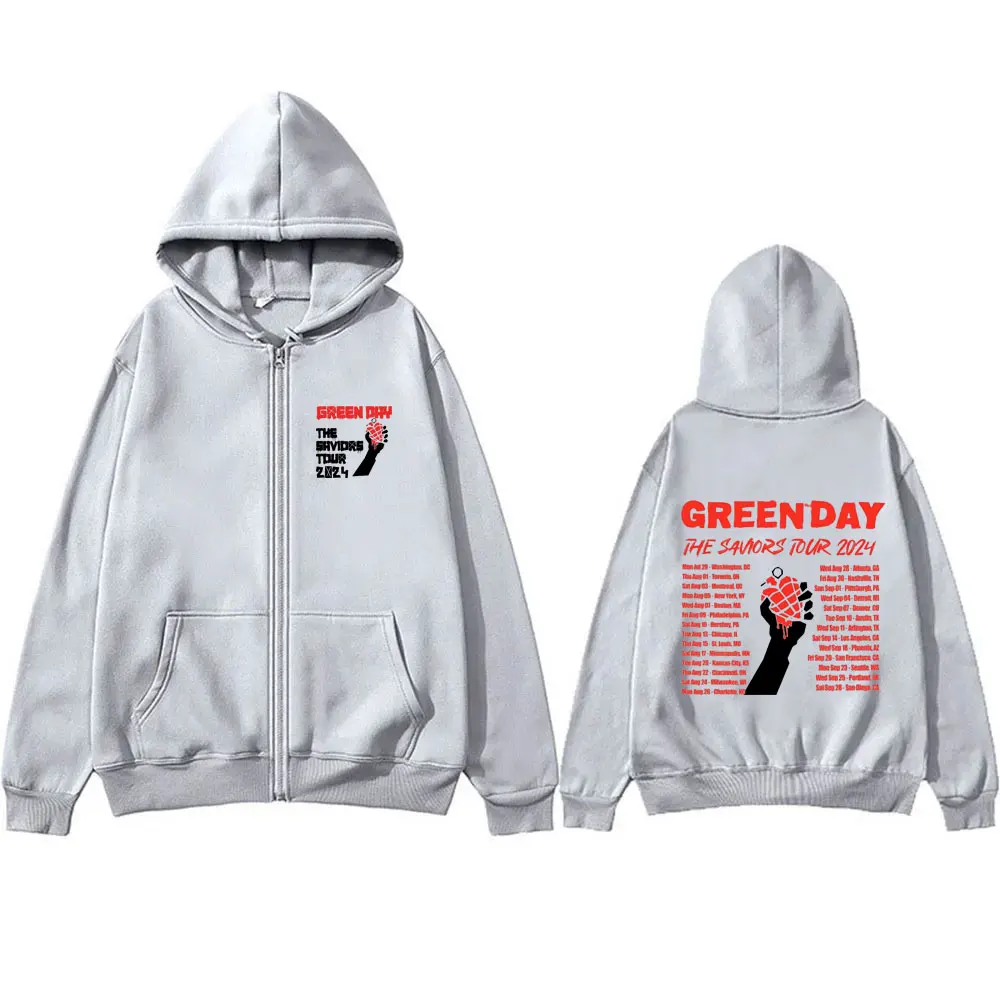 Punk Band Green Day American Idiot The Saviors Tour Zipper Hoodie Men Vintage Rock Zip Up Jacket Male Oversized Zip Up Hoodies