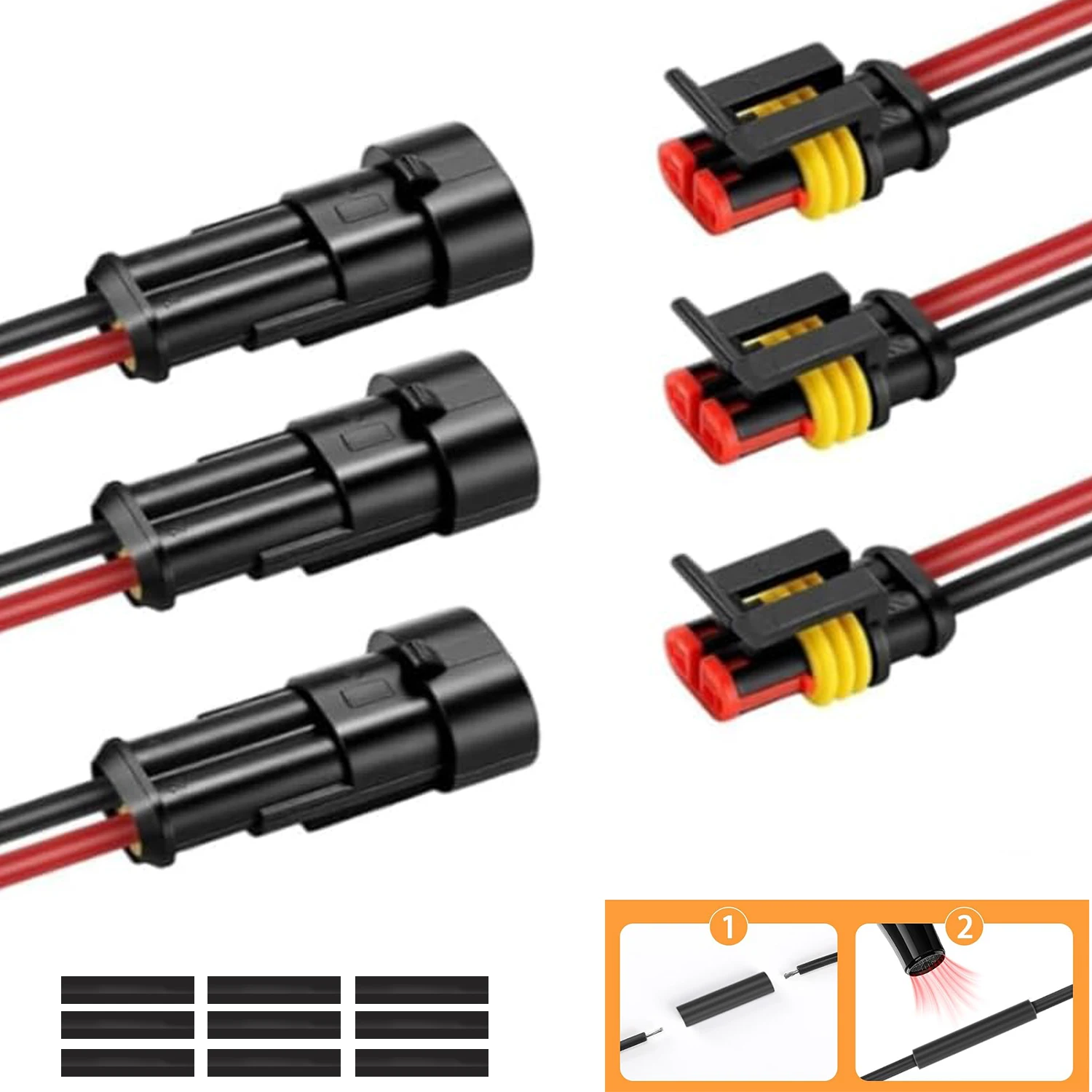 2 Pin Waterproof Connectors 14AWG 3 Sets 2 Wire Connector with Male and Female Quick Disconnect,for Automotive Marine Motorcycle