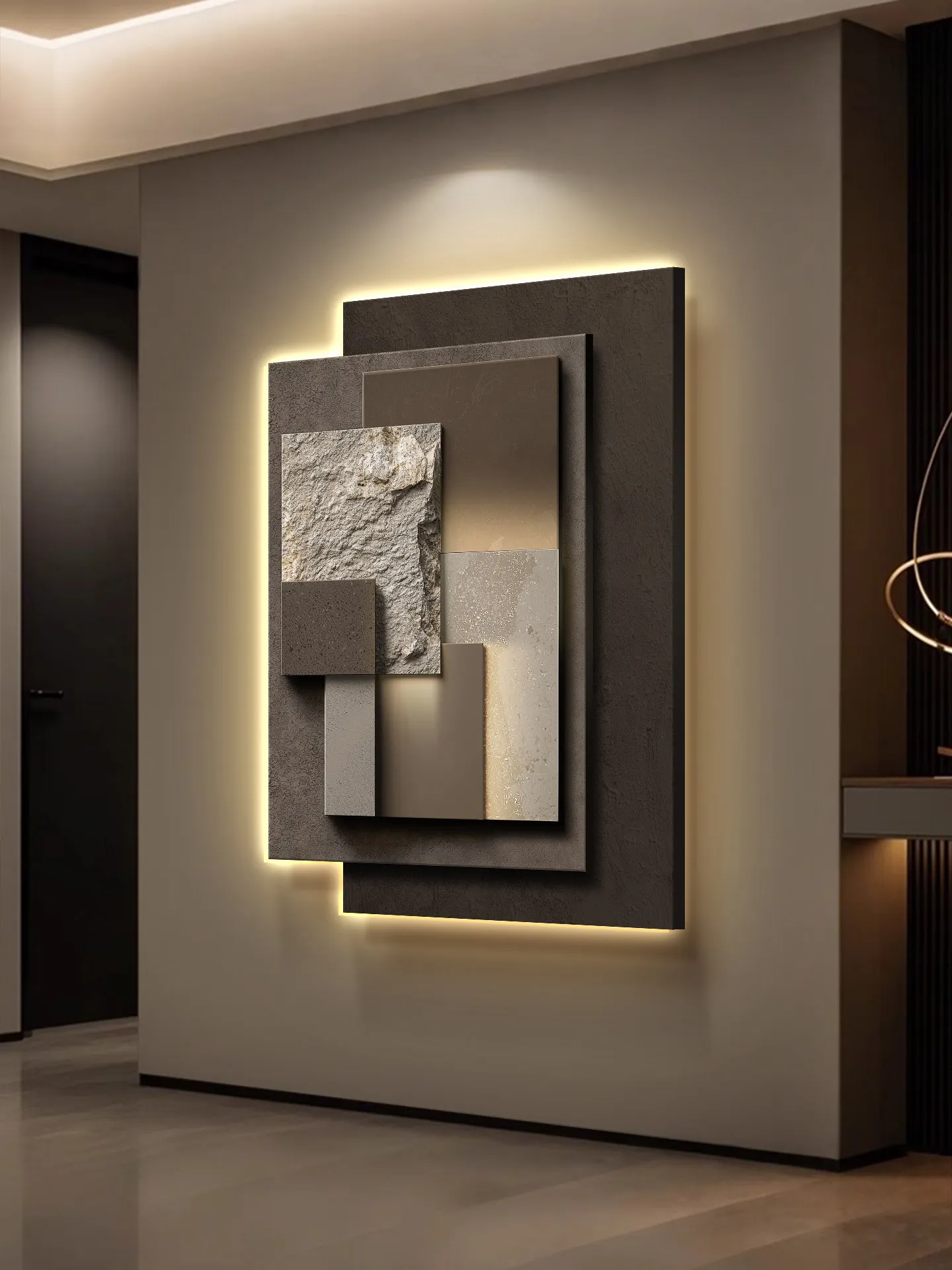 Luxury Entrance Decorative Light Painting LED Lamp High-End Corridor Mural Abstract 3D Effect Hallway Hanging Art