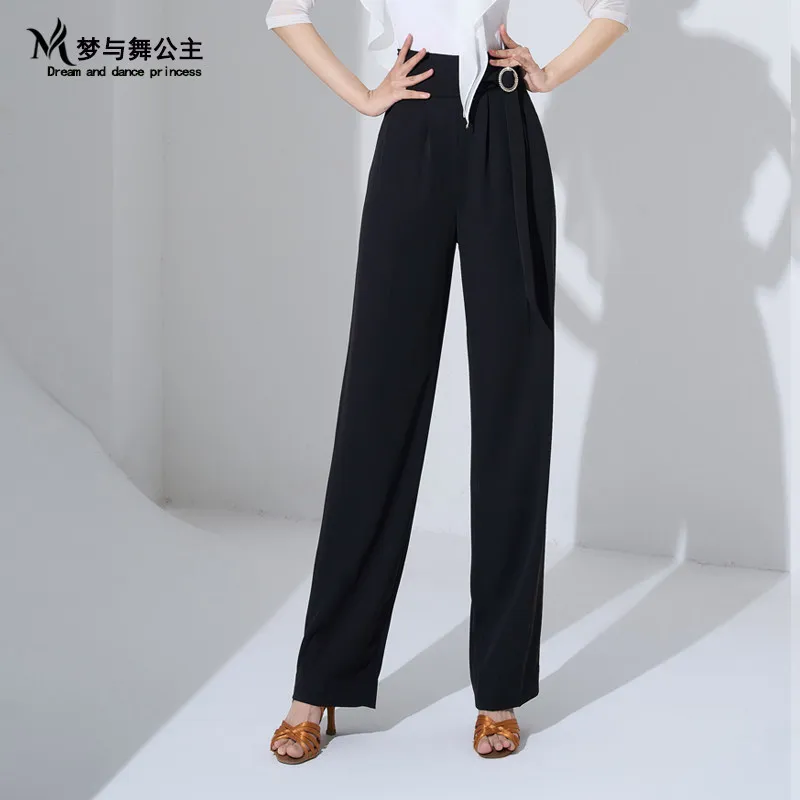 Customized Female Latin Dancewear Ballroom Dance Clothes High-Waisted Practice Pants for Women Wide-Leg Modern Dance Trousers