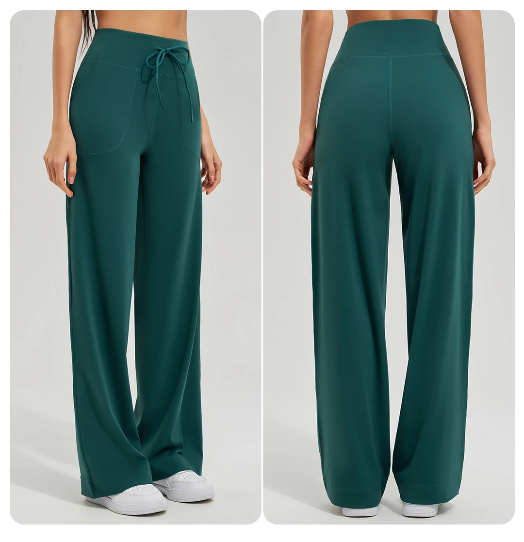 Damen-Yogahose mit hoher Taille, für Fitnessstudio, lockere Lauf-Yogahose, doppelseitig gebürstet, mit Taschen, Hosen, Krawatten – Detail 14