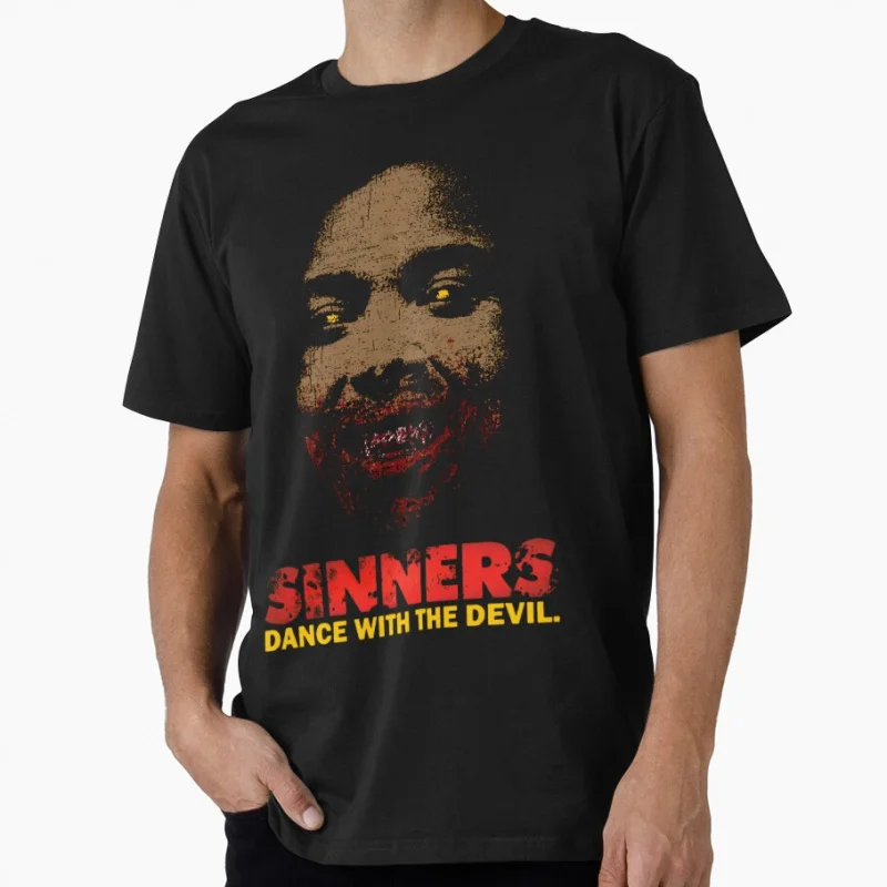

Retro Horror Vintage Movie Halloween Sinners 2025 vampire Dancing With The Devil gift T shirt for men Large size Tops S-6XL tee
