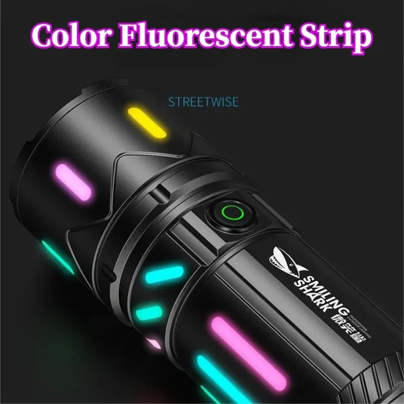 Powerful White Laser LED Flashlight with Fluorescent Absorbing Film Luminous Colorful Handlight for Camping Hiking Outdoor